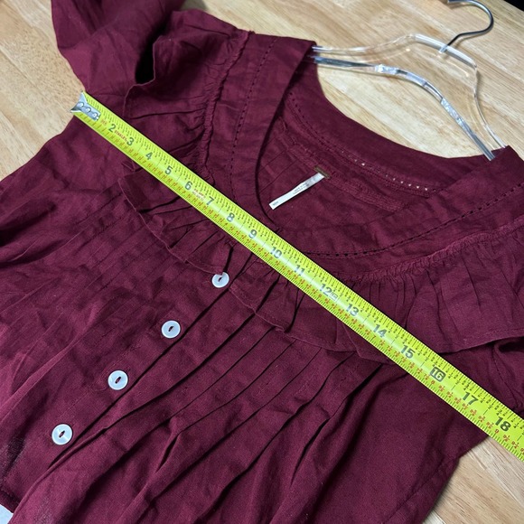 Free People Womens V-Neck Ruffle Trim 3/4 Sleeve Button Front Cropped Top S - Picture 6 of 10